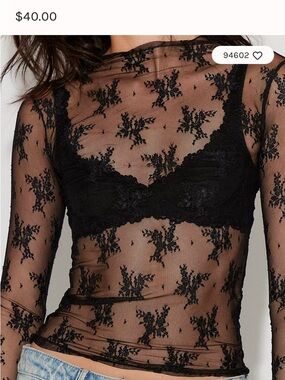Free people Lady Lux layering lace long sleeve sz Small NWT